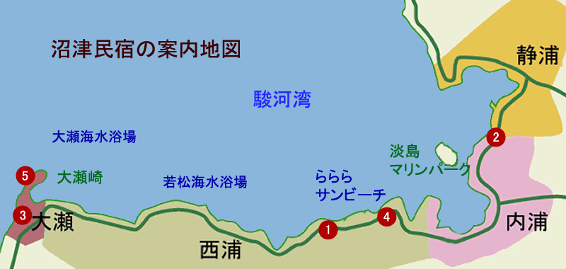 沼津民宿の案内地図